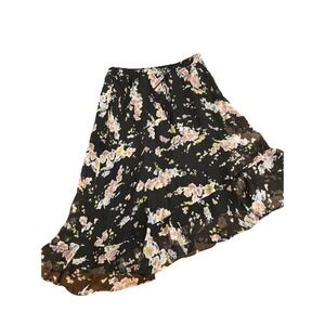 Ralph Lauren LRL Silk Skirt VTG Y2k Asymmetric Ruffle Floral Black 4 Medium‎